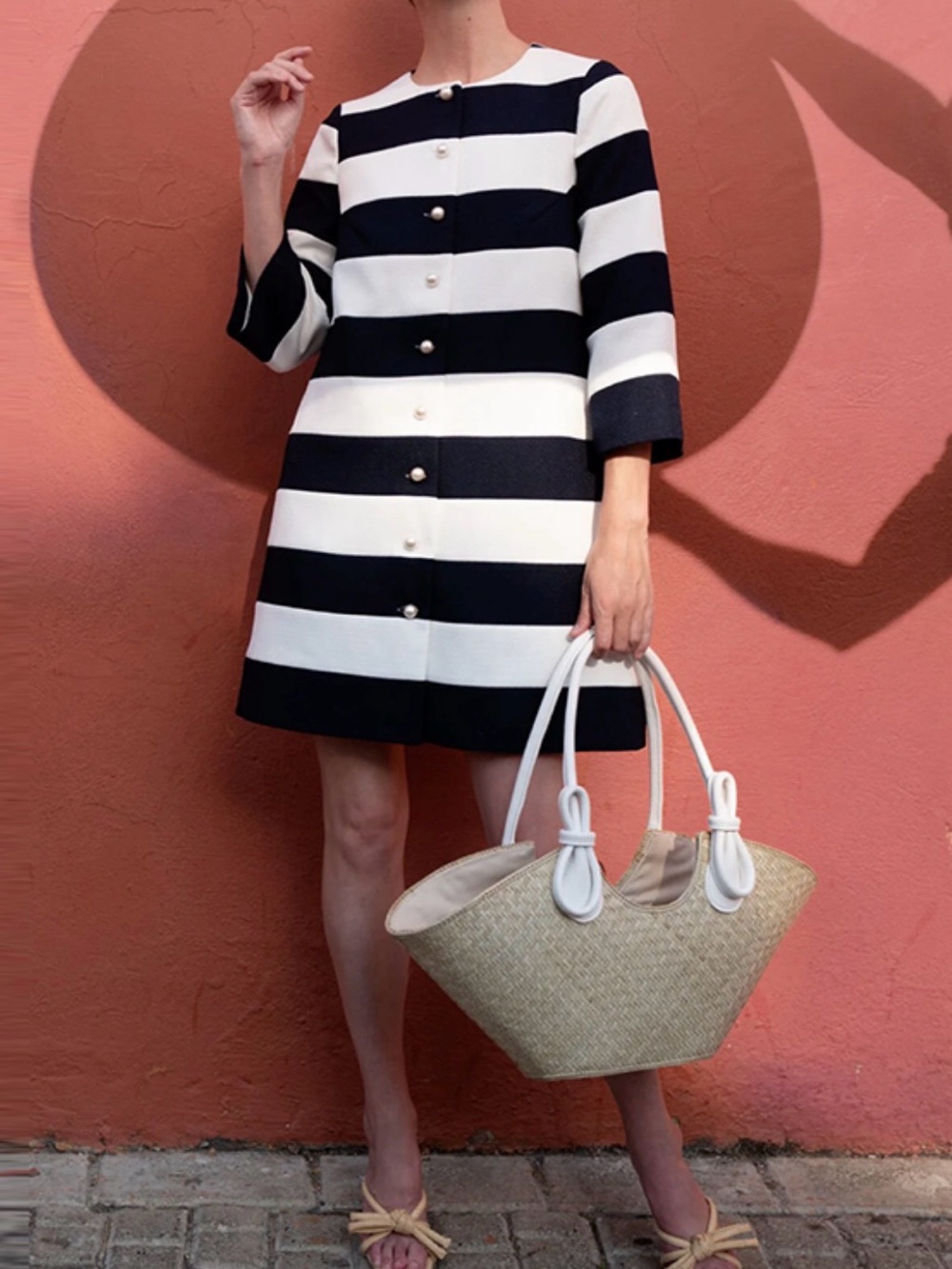 Tuckernuck x Atlantic-Pacific Navy and White Striped Pearl-Button Coat / Dress - Picture 2 of 7